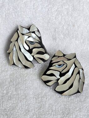 LEE SANDS Vintage Zebra MOP Inlay Earrings